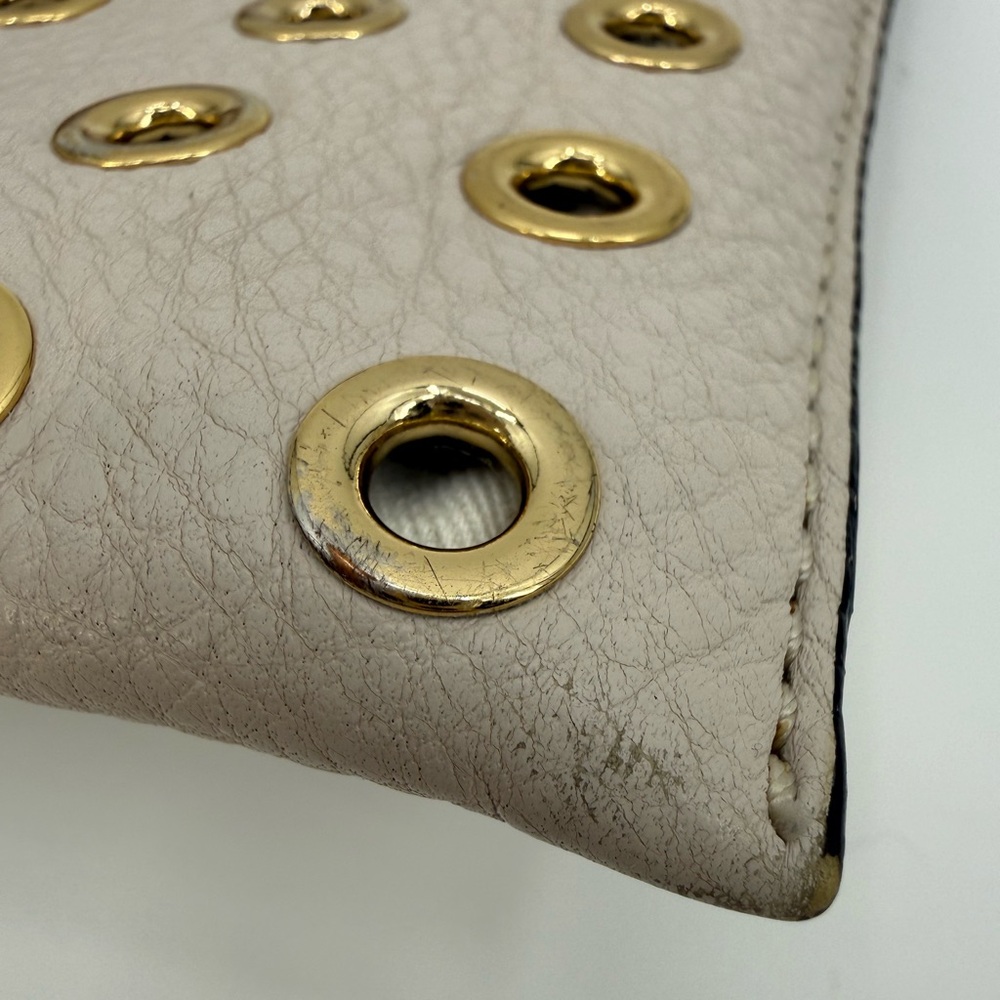 Michael Kors Studded Wristlet Clutch Beige Leather Gold Grommet Zip Pouch Wallet - Picture 12 of 16